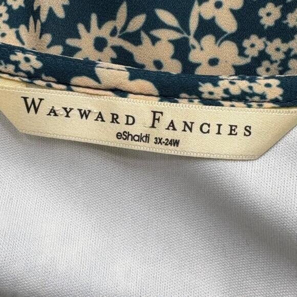 Wayward Fancies eShakti 3X 24W Dress Floral Teal Cream Smocked Peasant Cottage - Picture 6 of 15